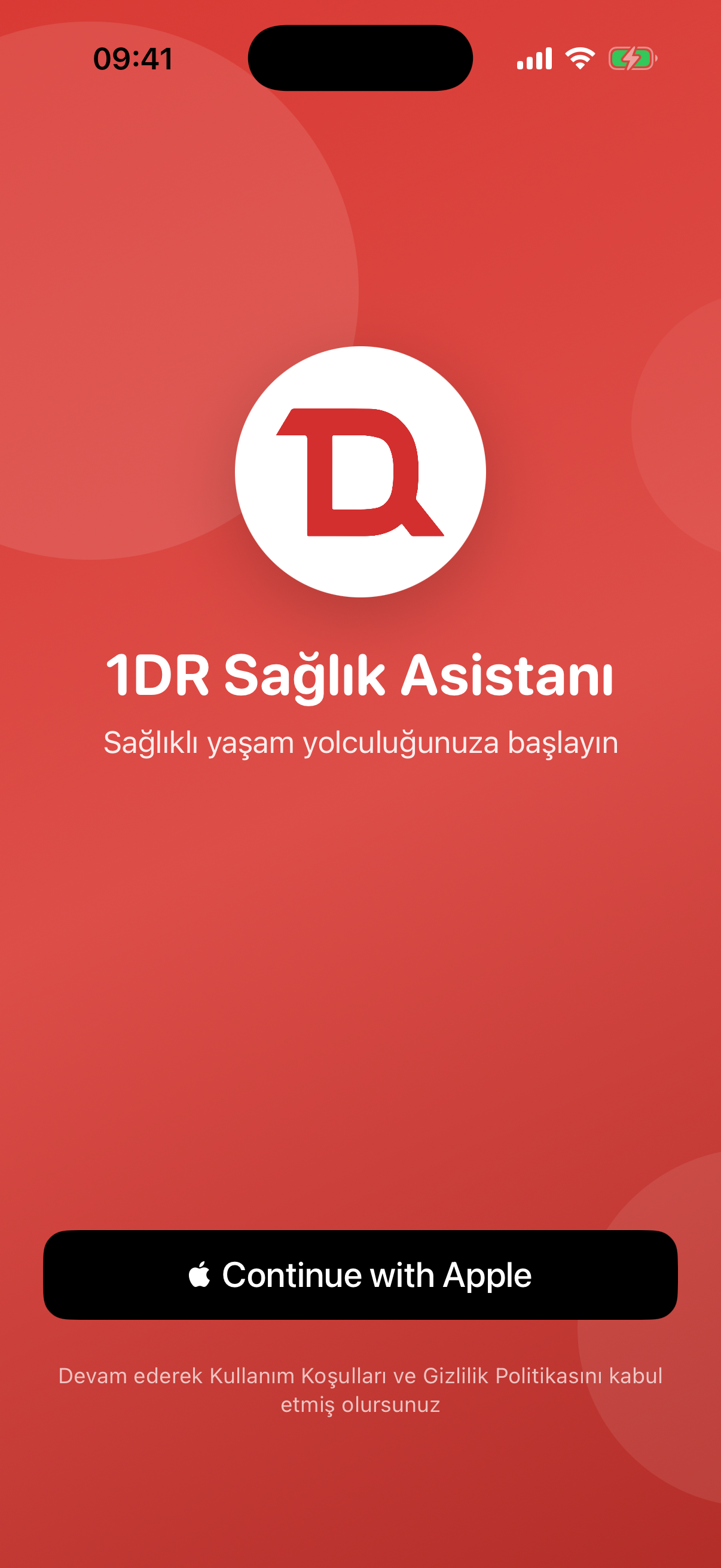 1DR welcome screen running in the iOS Simulator