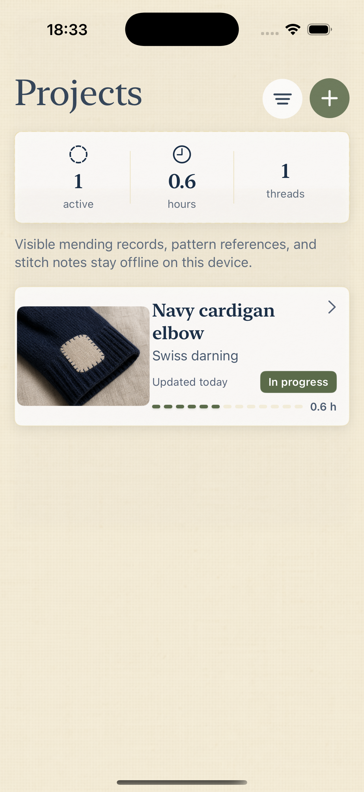 MendBook projects screen in the iOS Simulator